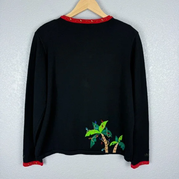 Berek Rare Vintage Tropical Flamingo Christmas Cardigan Sweater M Beaded Sequins - Picture 7 of 12